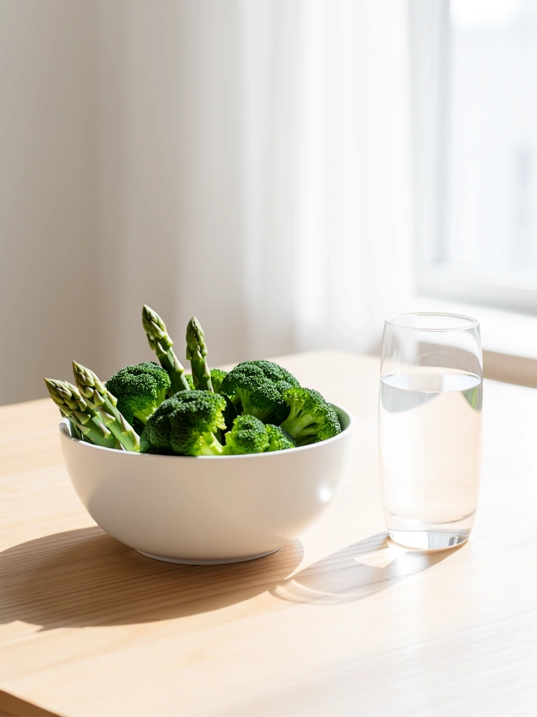 Frisches Gemüse und Wasser als Symbol für gesunde Ernährung